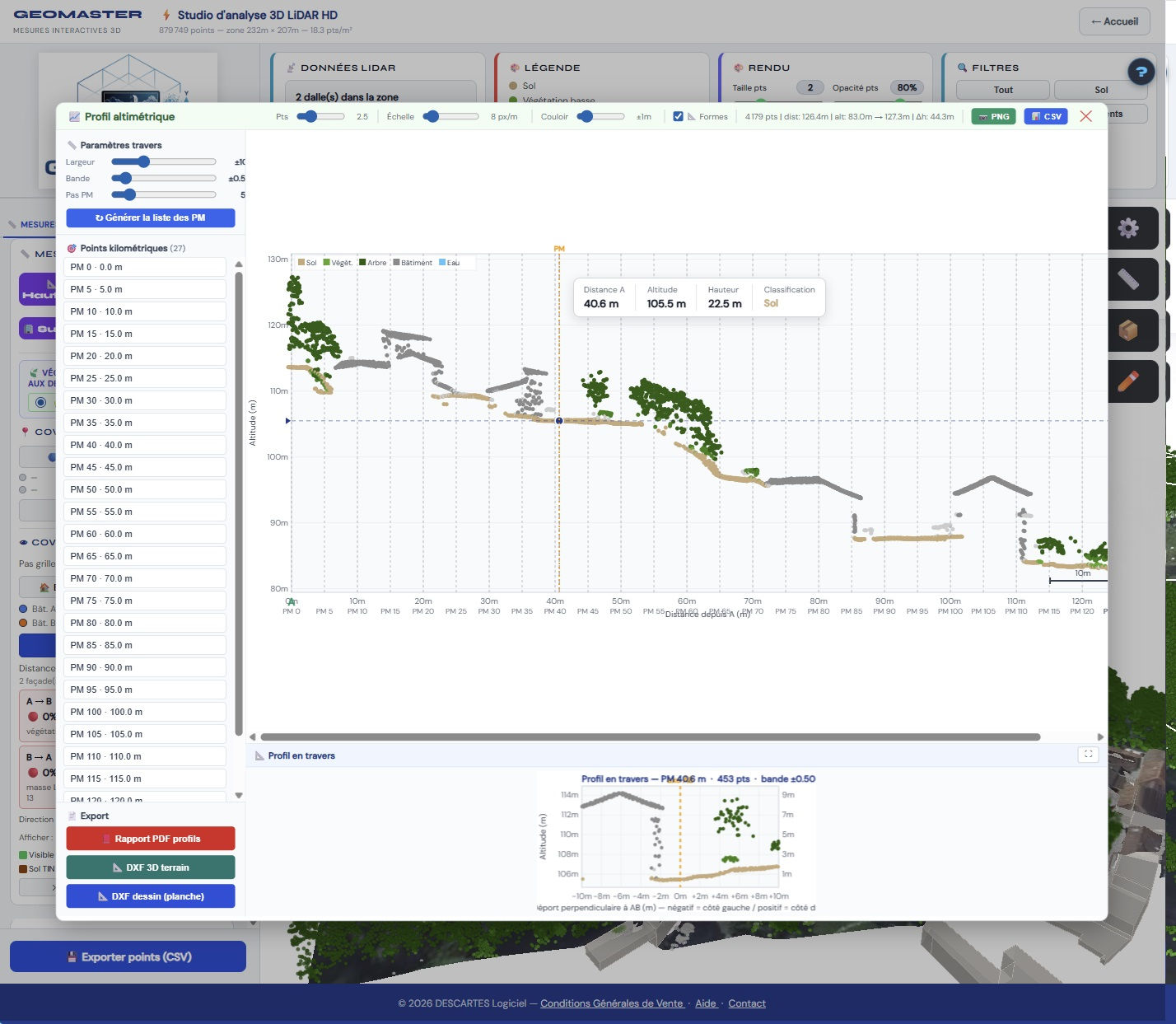 GEOMASTER — Profil altimétrique LiDAR