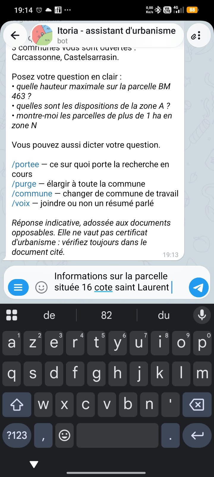 La question posée en clair dans la messagerie