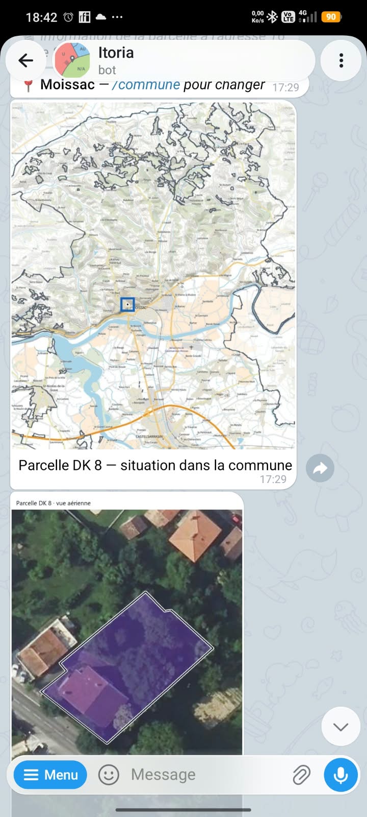 Plan de situation et vue aérienne de la parcelle