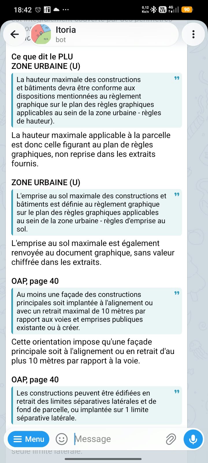 Les règles du PLU citées avec leur référence