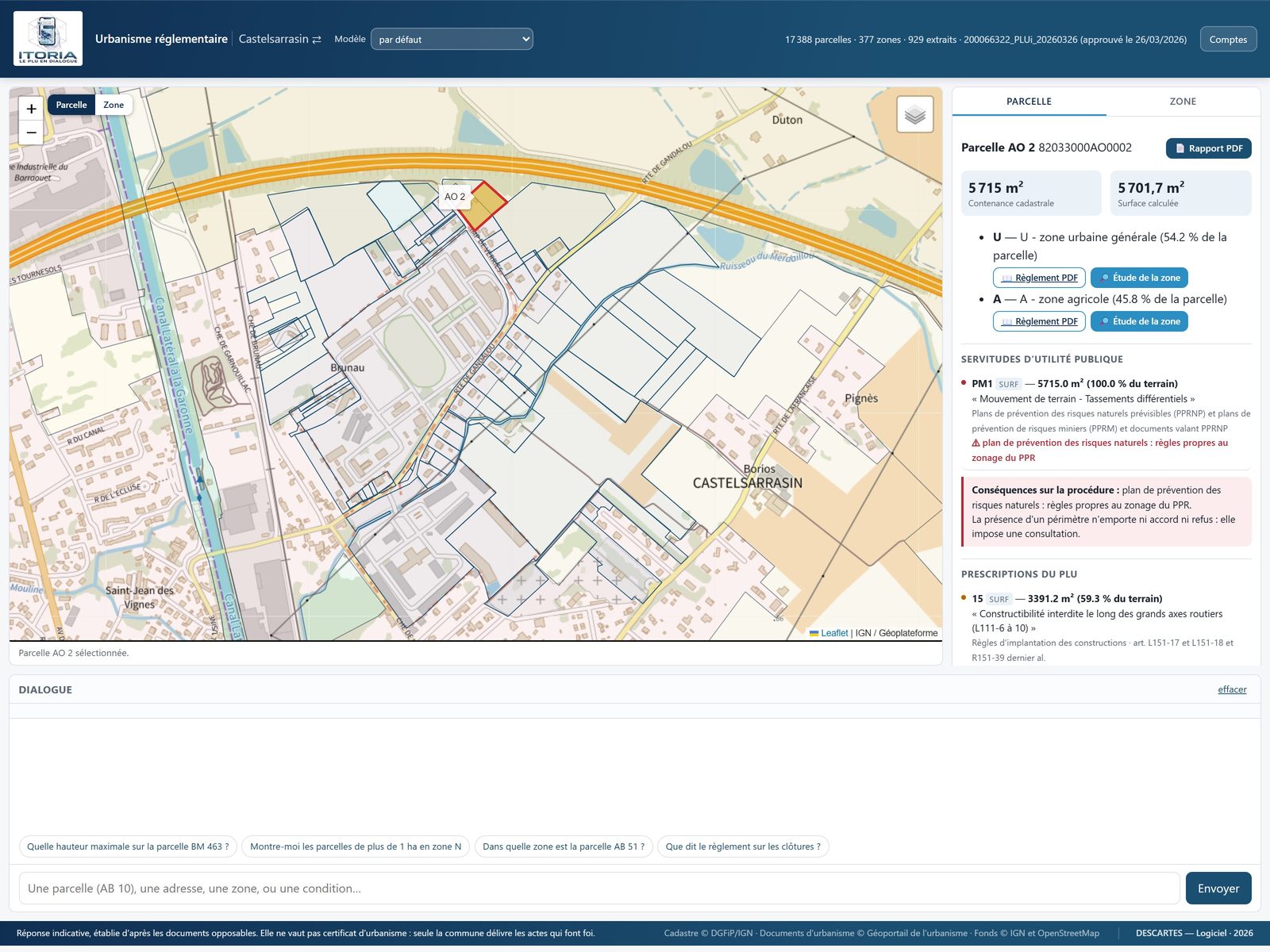 L'application de bureau : la carte, la fiche du terrain et le dialogue